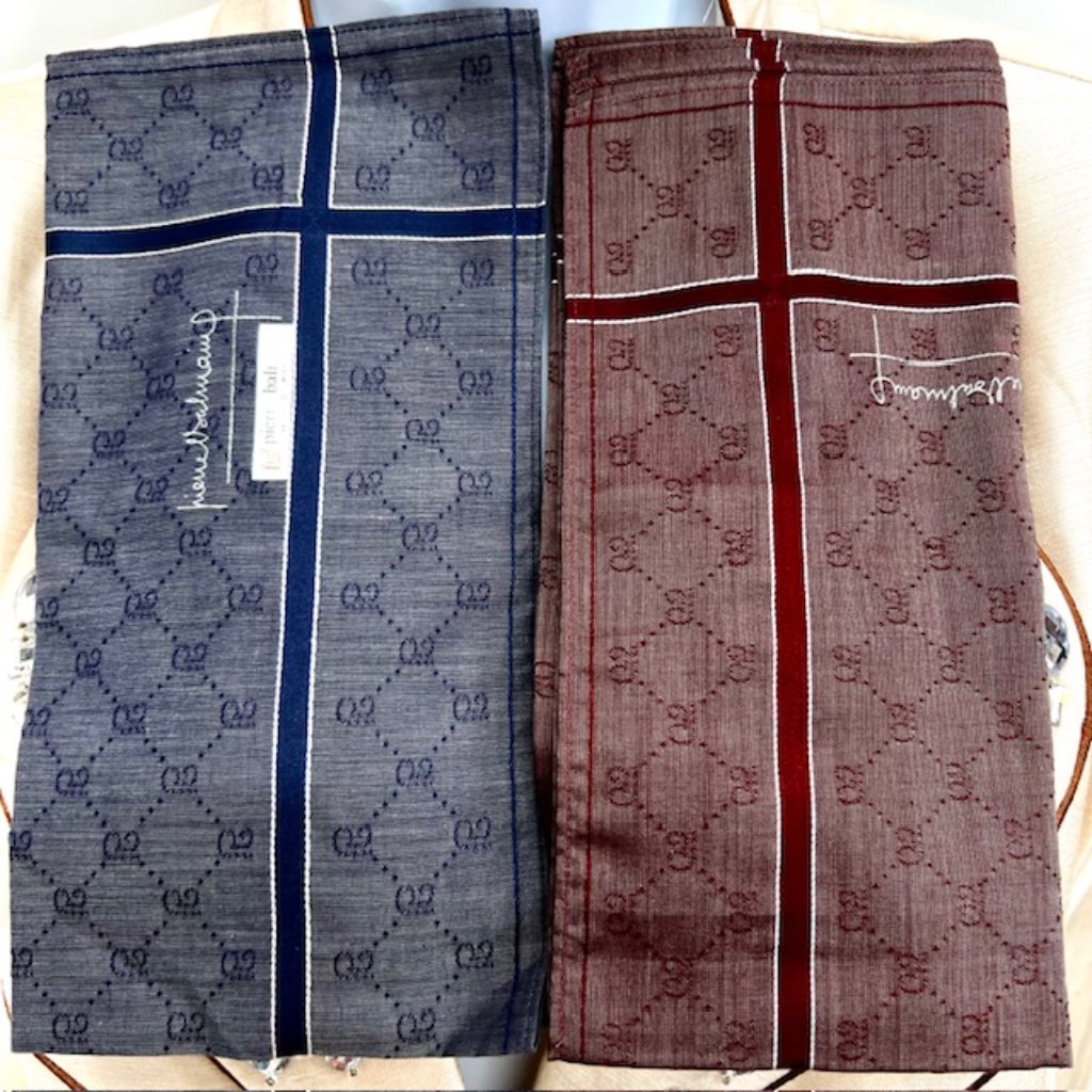 New 2 Classic Pierre Balmain Handkerchiefs Cotton/Si;K 19" Burgendy Blue (68)